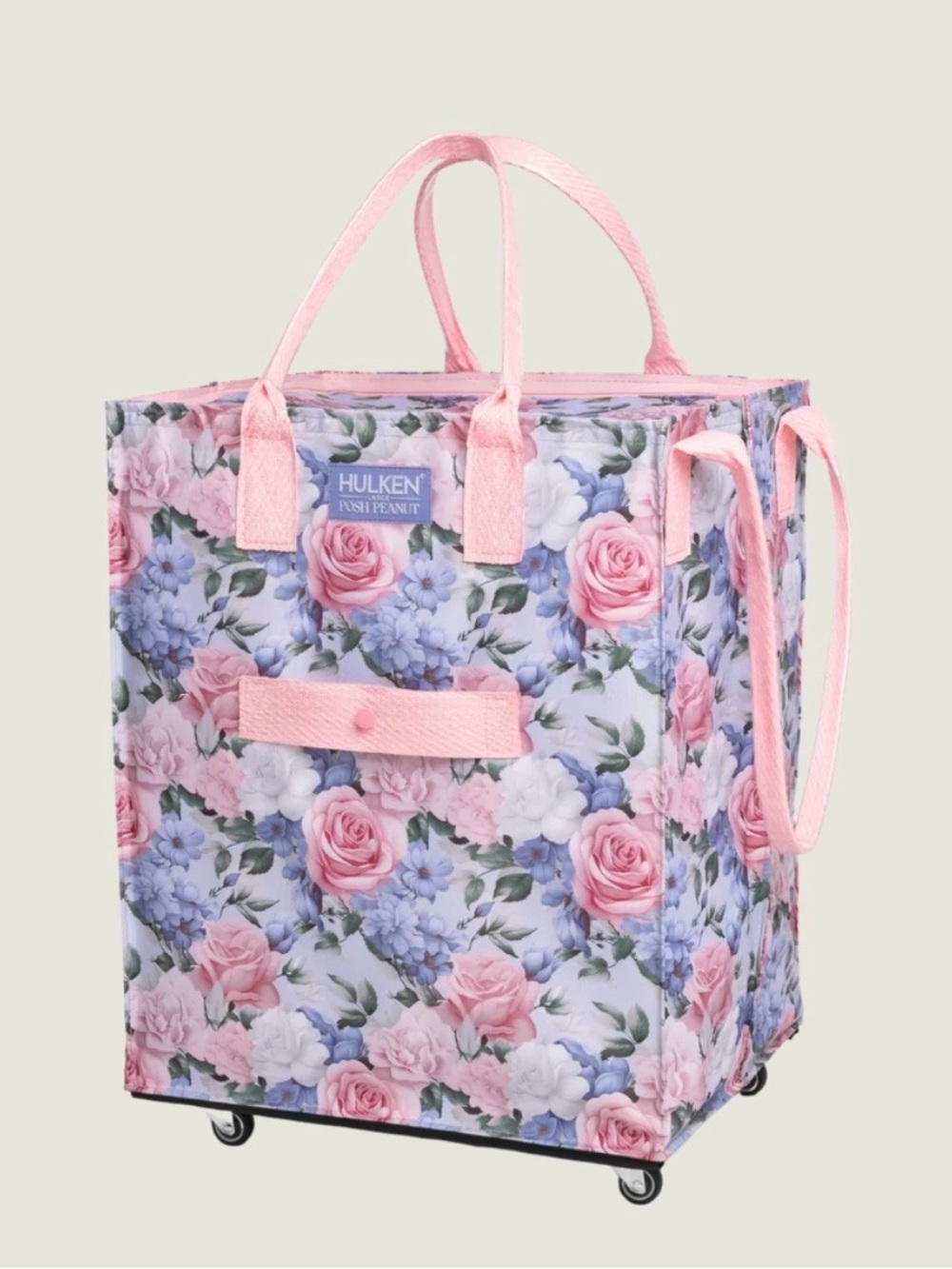 HULKEN Posh Peanut Pink Floral Rolling Tote Bag Large